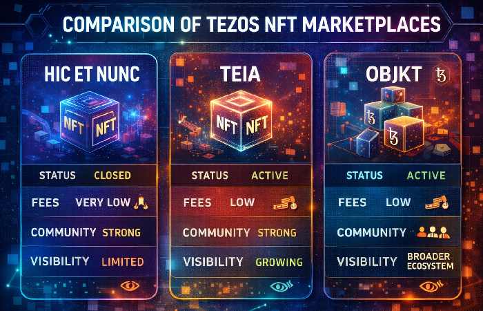 Comparison Platform Comparison Graphicf Tezos NFT marketplaces