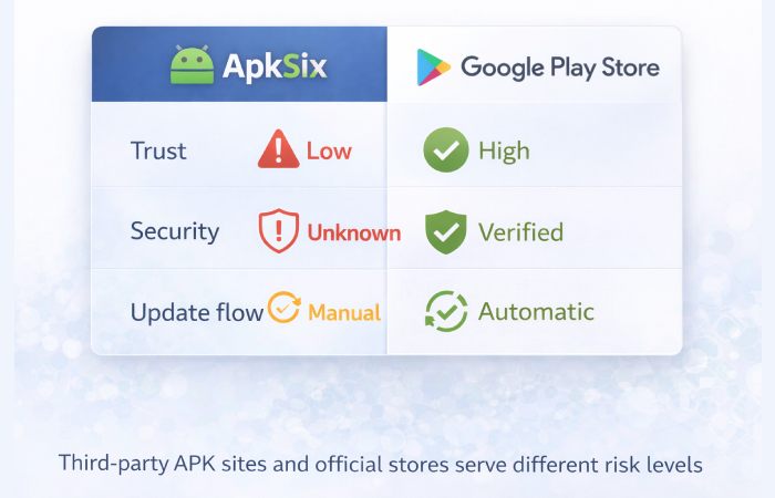 ApkSix vs Google Play Store comparison chart 