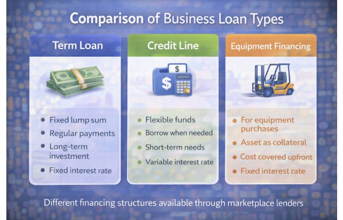 Comparison of business loan types term loans credit lines equipment financing
