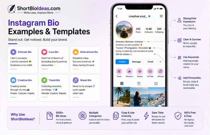 shortbioideas com instagram bio templates examples
